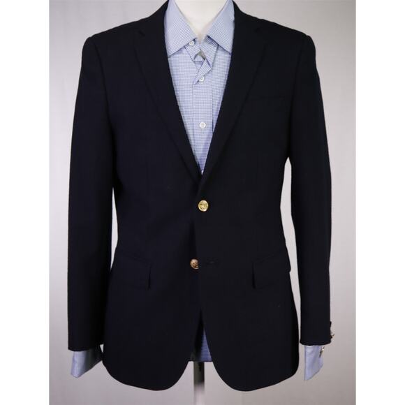 Uniqlo Men's Wool Fleece Slim Fit Navy Blue Blazer Gold Buttons Small 38S - Picture 2 of 8
